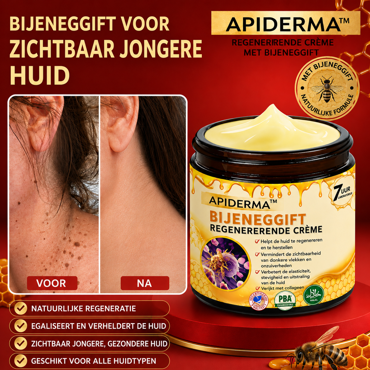 APIDERMA™ Regenererende Crème met Bijengif | Laat rimpels en verslapping in 3 minuten verdwijnen!